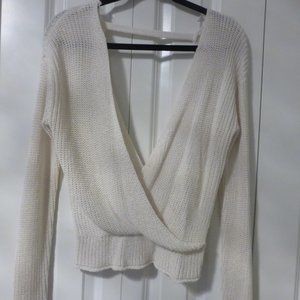 FOREVER 21 cream white long sleeve deep v-neck sweater